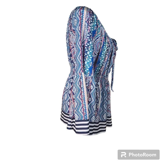 Boston Proper Size Large White Colorful Bell Sleeve Blouse Bohemian Patchwork - Picture 4 of 9